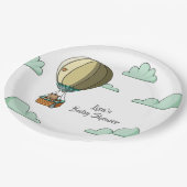 熱気球に包まれた茶色の猫と空パーティー ペーパープレート (アングル)