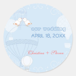 熱気球に浮かぶロマンチックな結婚鳥 ラウンドシール