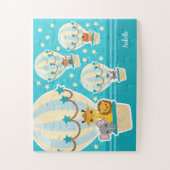 . .熱気球に飛んでいるうっとりするかわいいジャングル動物 ジグソーパズル (縦)