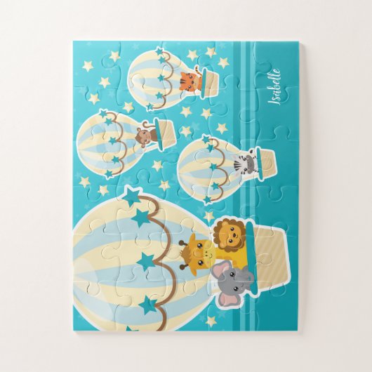 . .熱気球に飛んでいるうっとりするかわいいジャングル動物 ジグソーパズル (縦)