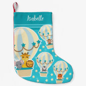 . .熱気球に飛んでいるうっとりするかわいいジャングル動物 スモールクリスマスストッキング (正面)