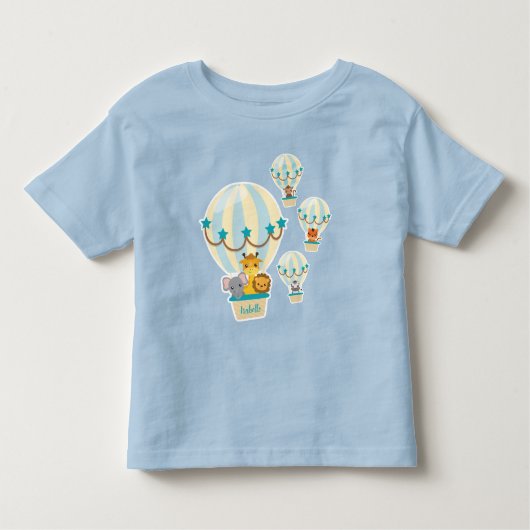 . .熱気球に飛んでいるうっとりするかわいいジャングル動物 トドラーTシャツ (正面)