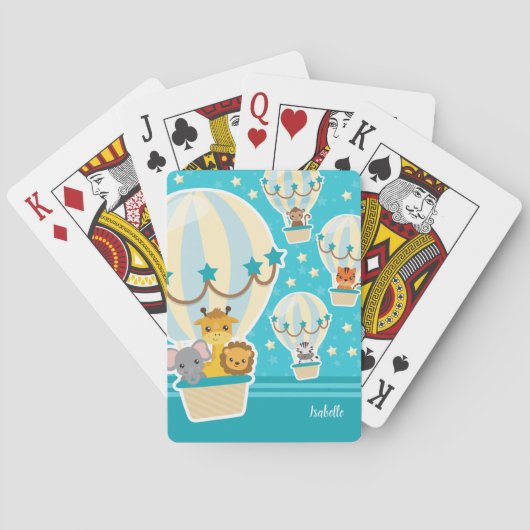 . .熱気球に飛んでいるうっとりするかわいいジャングル動物 トランプ (裏面)