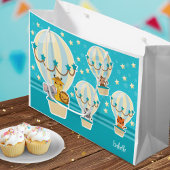 . .熱気球に飛んでいるうっとりするかわいいジャングル動物 ラージペーパーバッグ