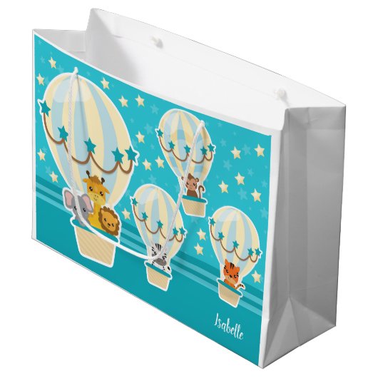 . .熱気球に飛んでいるうっとりするかわいいジャングル動物 ラージペーパーバッグ (正面アングル)