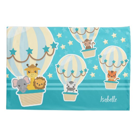 . .熱気球に飛んでいるうっとりするかわいいジャングル動物 枕カバー (裏面)