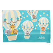 . .熱気球に飛んでいるうっとりするかわいいジャングル動物 枕カバー (正面)