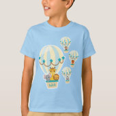 . .熱気球に飛んでいるうっとりするかわいいジャングル動物 Tシャツ (正面)