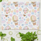 熱気球のお洒落水色パターン キッチンタオル (折り畳み)