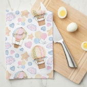 熱気球のお洒落水色パターン キッチンタオル (四つ折り)