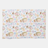 熱気球のお洒落水色パターン キッチンタオル (横)