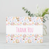 熱気球のお洒落水色パターン サンキューカード (スタンド正面)