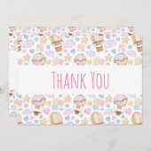 熱気球のお洒落水色パターン サンキューカード (正面/裏面)