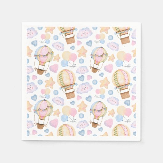 熱気球のお洒落水色パターン スタンダードカクテルナプキン (正面)