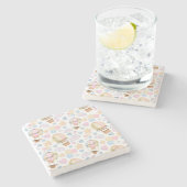 熱気球のお洒落水色パターン ストーンコースター (横)