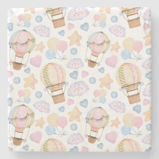 熱気球のお洒落水色パターン ストーンコースター (正面)