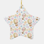 熱気球のお洒落水色パターン セラミックオーナメント (正面)