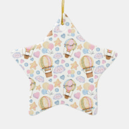 熱気球のお洒落水色パターン セラミックオーナメント