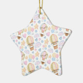 熱気球のお洒落水色パターン セラミックオーナメント (左)