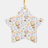 熱気球のお洒落水色パターン セラミックオーナメント (裏面)