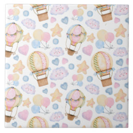 熱気球のお洒落水色パターン タイル