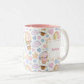 熱気球のお洒落水色パターン ツートーンマグカップ (正面右)