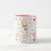 熱気球のお洒落水色パターン ツートーンマグカップ (中央)