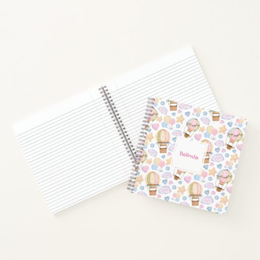 熱気球のお洒落水色パターン ノートブック (内部)