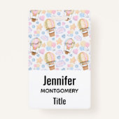 熱気球のお洒落水色パターン バッジ (正面)