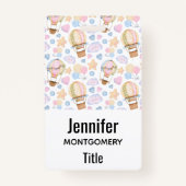 熱気球のお洒落水色パターン バッジ (裏面)