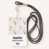 熱気球のお洒落水色パターン バッジ (裏面ランヤード)