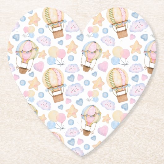 熱気球のお洒落水色パターン ペーパーコースター (正面)