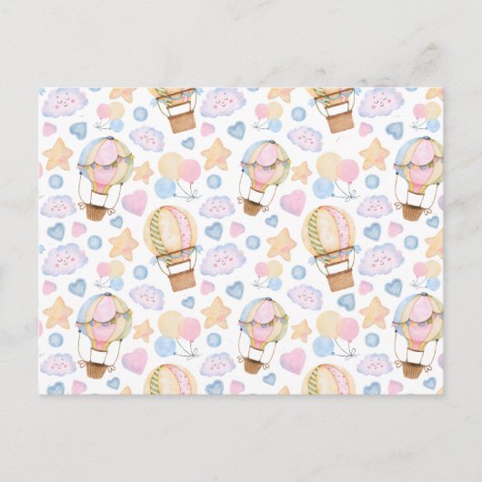 熱気球のお洒落水色パターン ポストカード (正面)