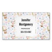 熱気球のお洒落水色パターン マグネット名刺 (正面)