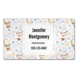 熱気球のお洒落水色パターン マグネット名刺