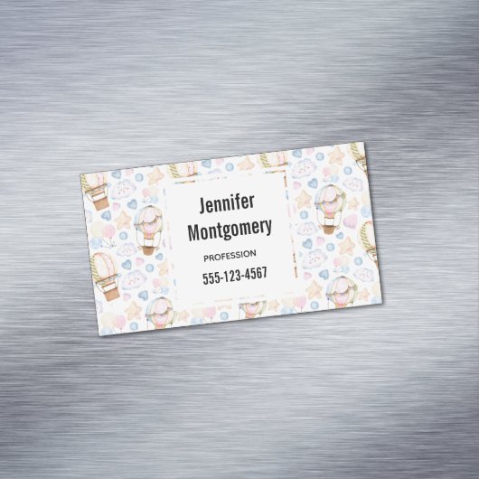 熱気球のお洒落水色パターン マグネット名刺 (インサイチュ)