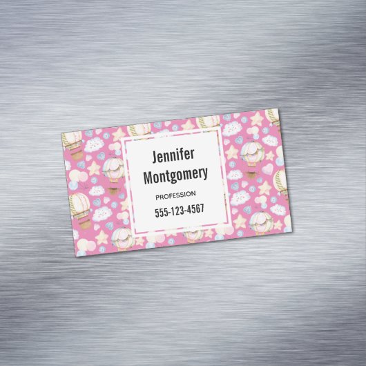 熱気球のお洒落水色パターン マグネット名刺 (インサイチュ)