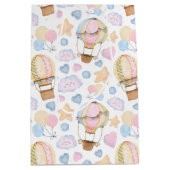 熱気球のお洒落水色パターン ミディアムペーパーバッグ (正面)