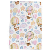 熱気球のお洒落水色パターン ミディアムペーパーバッグ (裏面)