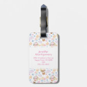 熱気球のお洒落水色パターン ラゲッジタグ (裏面縦)