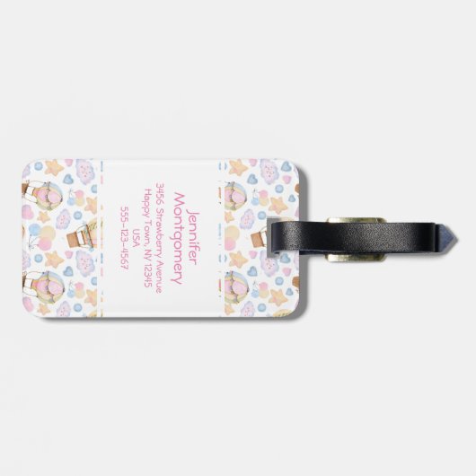 熱気球のお洒落水色パターン ラゲッジタグ (裏面横)