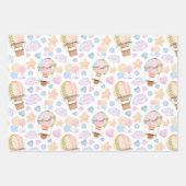 熱気球のお洒落水色パターン ラッピングペーパーシート (正面3)