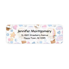 熱気球のお洒落水色パターン ラベル