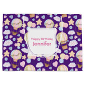 熱気球のお洒落水色パターン ラージペーパーバッグ (正面)