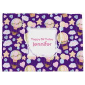 熱気球のお洒落水色パターン ラージペーパーバッグ (裏面)