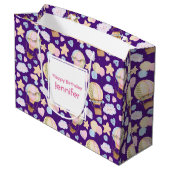 熱気球のお洒落水色パターン ラージペーパーバッグ (裏面アングル)