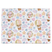 熱気球のお洒落水色パターン ラージペーパーバッグ (正面)