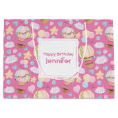 熱気球のお洒落水色パターン ラージペーパーバッグ (正面)