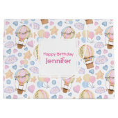 熱気球のお洒落水色パターン ラージペーパーバッグ (正面)