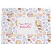 熱気球のお洒落水色パターン ラージペーパーバッグ (裏面)